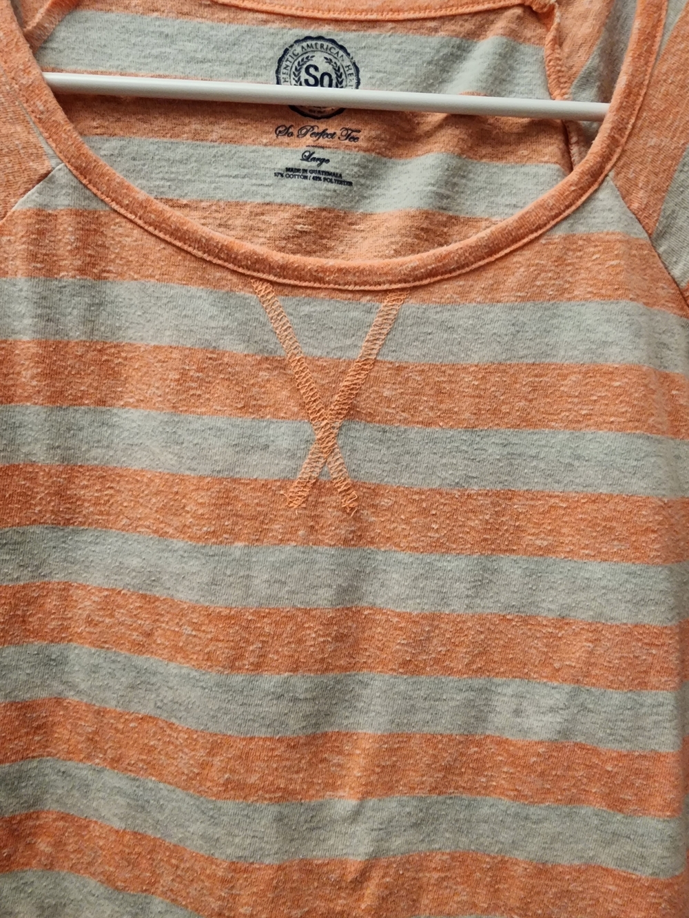 SO Peach and Gray Striped Long Sleeve Scoop Neck Tee Womens Large